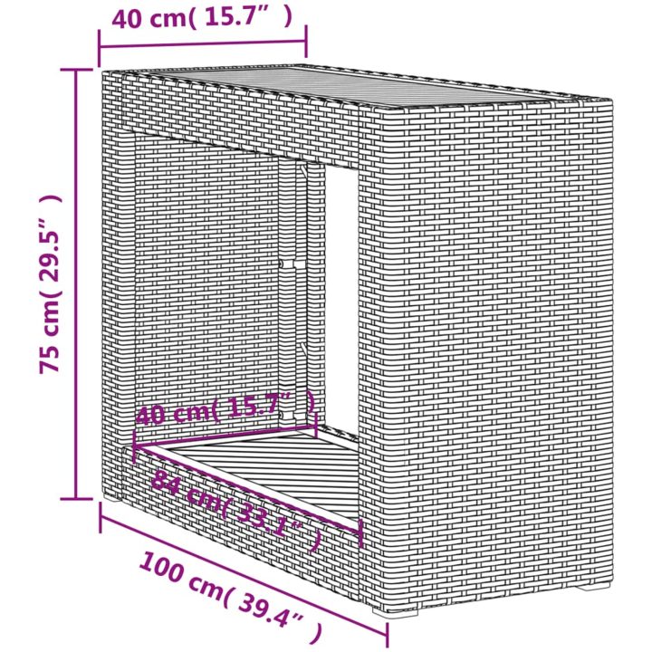 Trädgårdsbord med träskiva grå konstrotting vidaXL 100 x 40 x 75 cm – bild 11