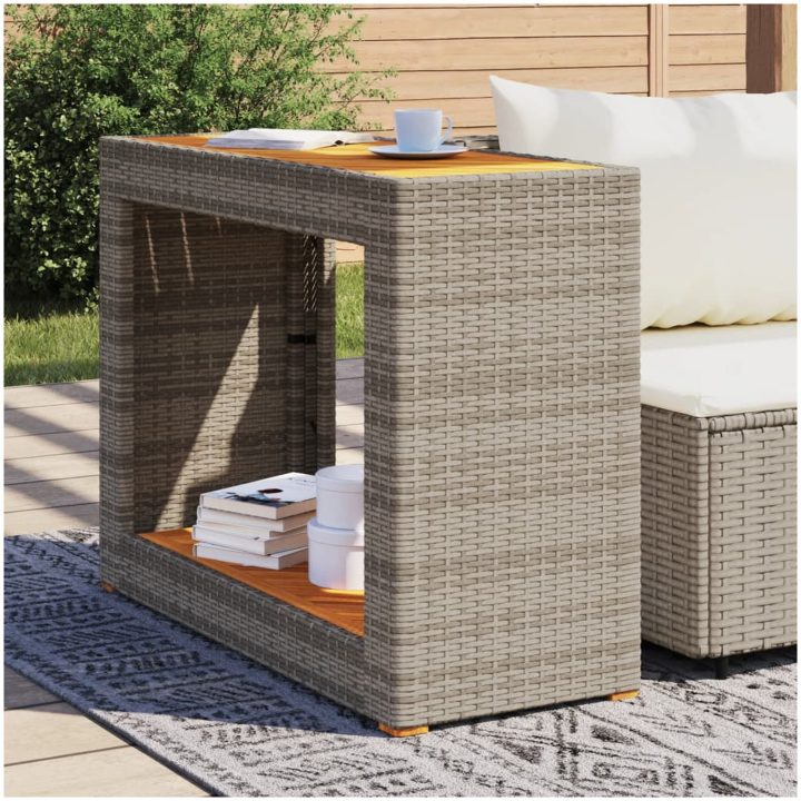 Trädgårdsbord med träskiva grå konstrotting vidaXL 100 x 40 x 75 cm – bild 3