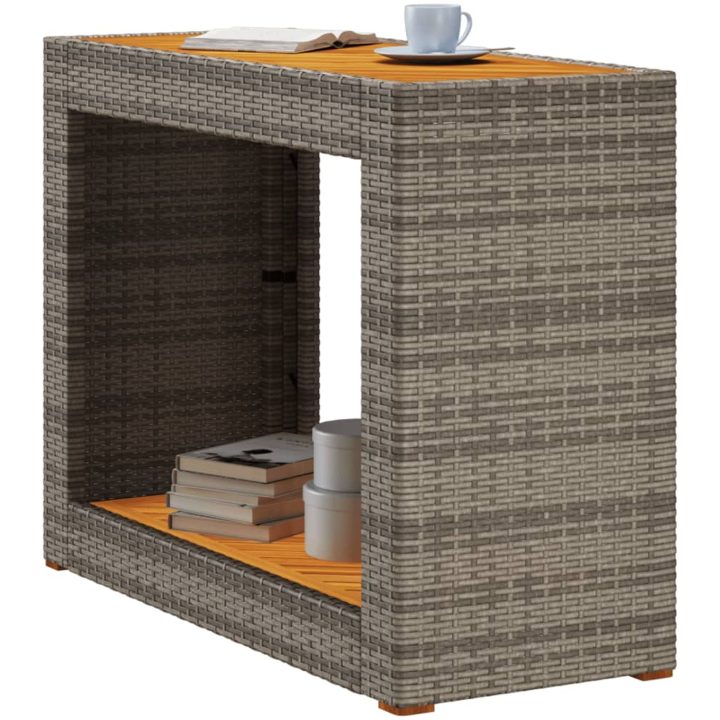 Trädgårdsbord med träskiva grå konstrotting vidaXL 100 x 40 x 75 cm – bild 4
