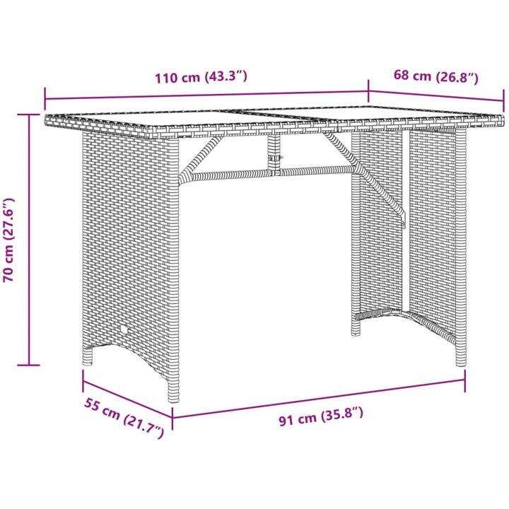 Trädgårdsbord med träskiva svart 110x68x70 cm konstrotting vidaXL – bild 9