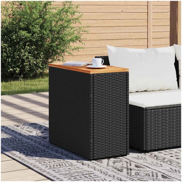 Trädgårdsbord med träskiva svart 58x27,5x55 cm konstrotting vidaXL – bild 3