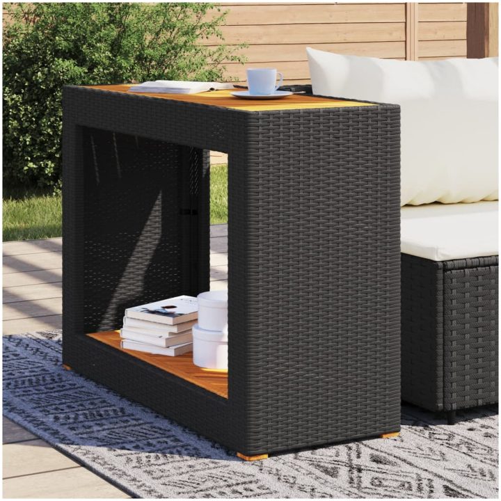 Trädgårdsbord med träskiva svart konstrotting vidaXL 100 x 40 x 75 cm – bild 3