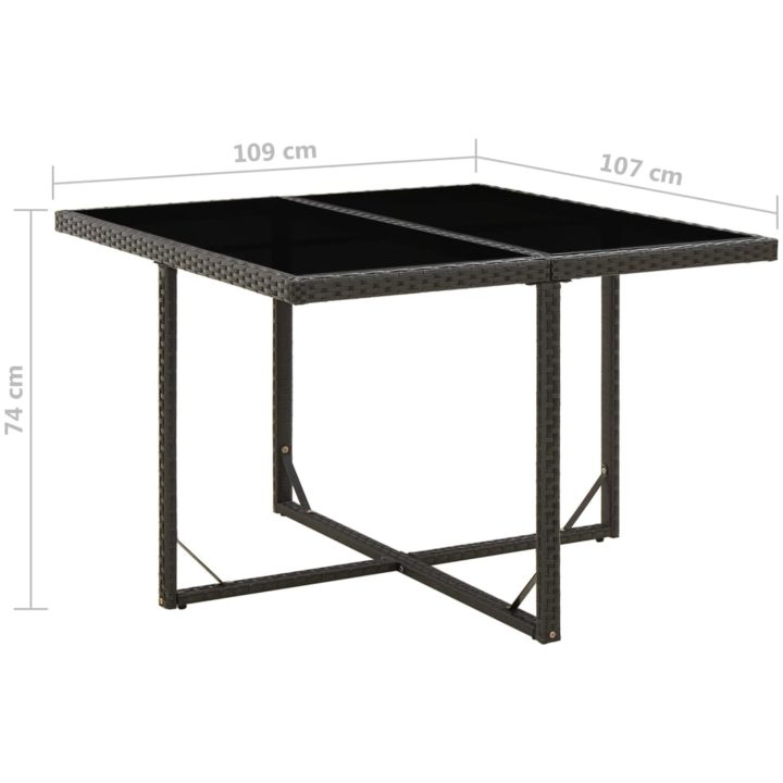 Trädgårdsbord svart 109x107x74 cm konstrotting och glas vidaXL – bild 5