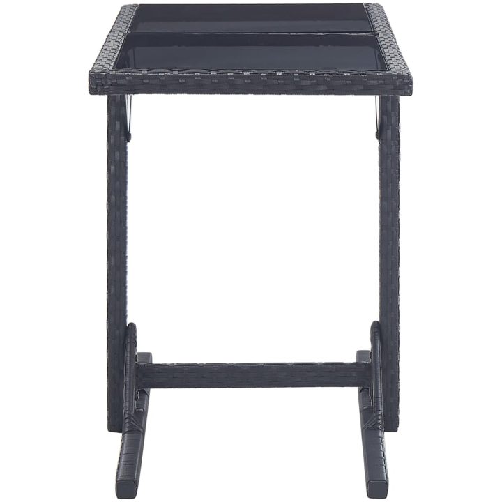 Trädgårdsbord svart 110x53x72 cm glas och konstrotting vidaXL – bild 3