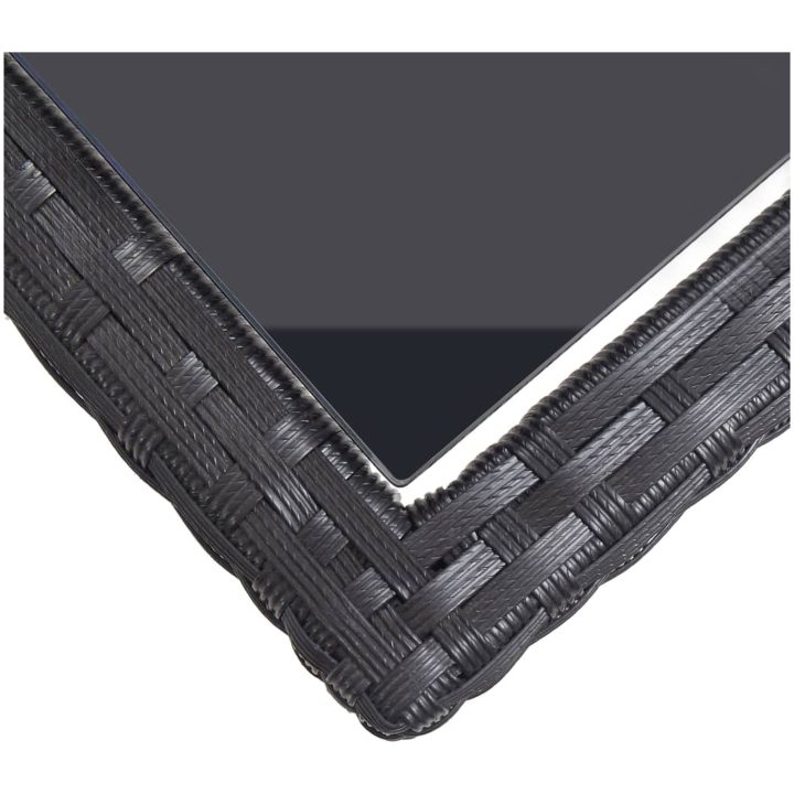 Trädgårdsbord svart 110x53x72 cm glas och konstrotting vidaXL – bild 5