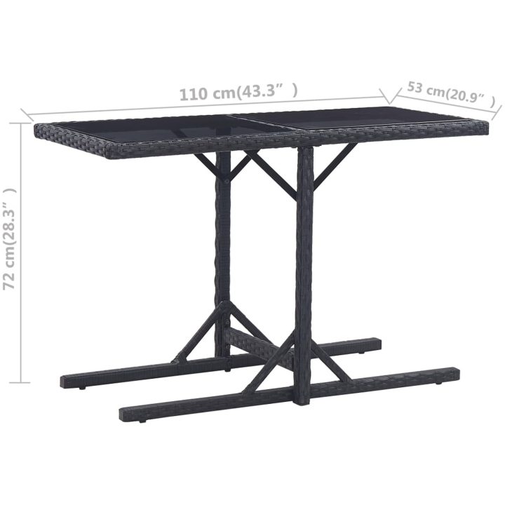 Trädgårdsbord svart 110x53x72 cm glas och konstrotting vidaXL – bild 6