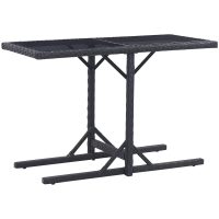 Trädgårdsbord svart 110x53x72 cm glas och konstrotting vidaXL