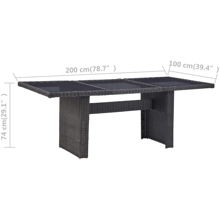 Trädgårdsbord svart 200x100x74 cm glas och konstrotting vidaXL – bild 6