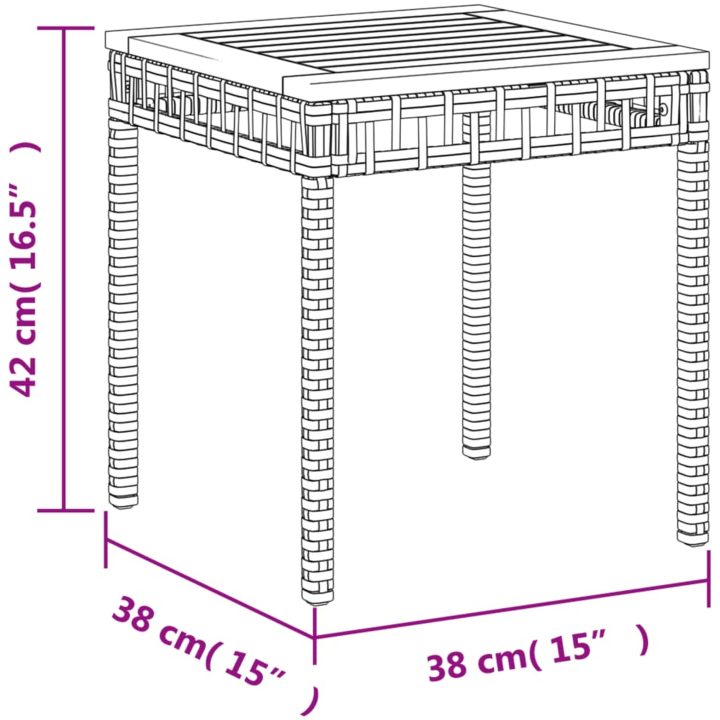 Trädgårdsbord svart 38x38x42 cm konstrotting akaciaträ vidaXL – bild 10