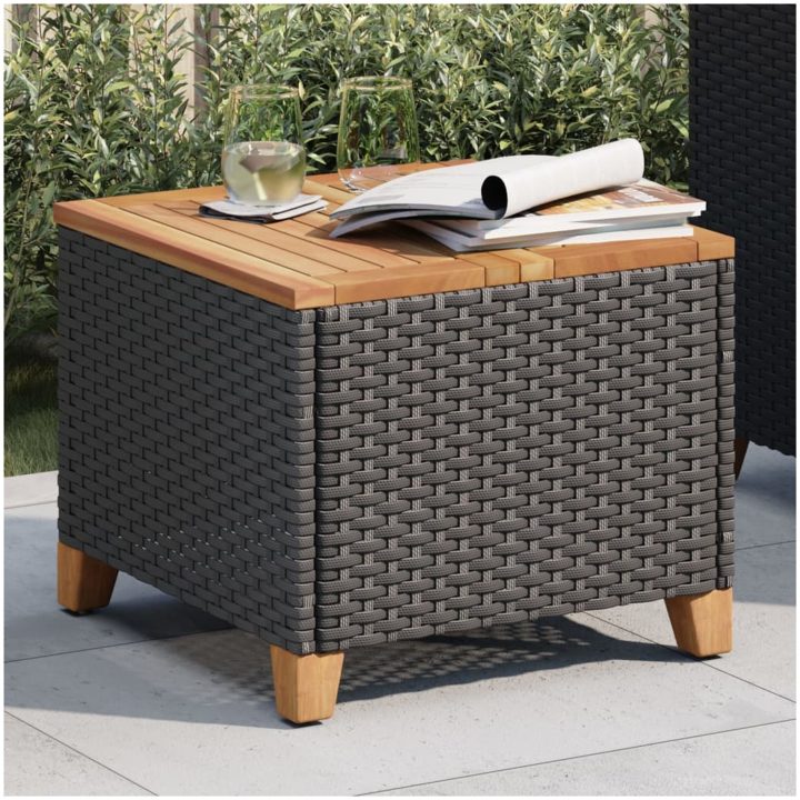 Trädgårdsbord svart 45x45x37 cm konstrotting akaciaträ vidaXL – bild 3
