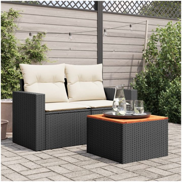 Trädgårdsbord svart 55x55x37 cm konstrotting och akaciaträ vidaXL – bild 3