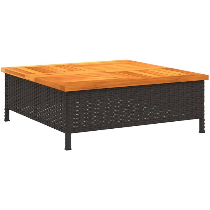 Trädgårdsbord svart 70x70x25 cm rotting och akaciaträ vidaXL – bild 2