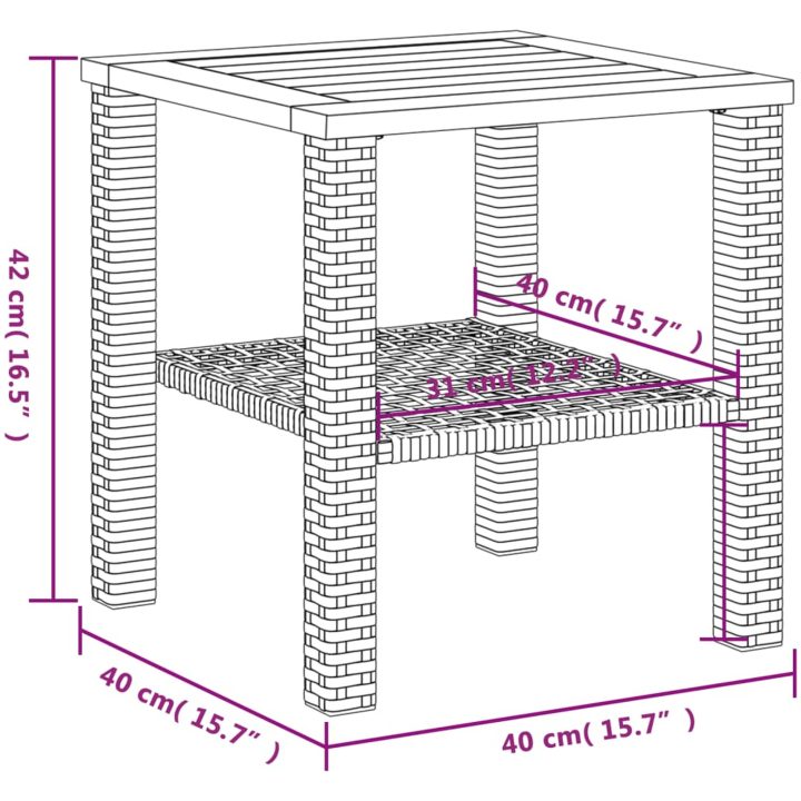 Trädgårdsbord svart konstrotting akaciaträ vidaXL 40 x 40 x 42 cm – bild 10