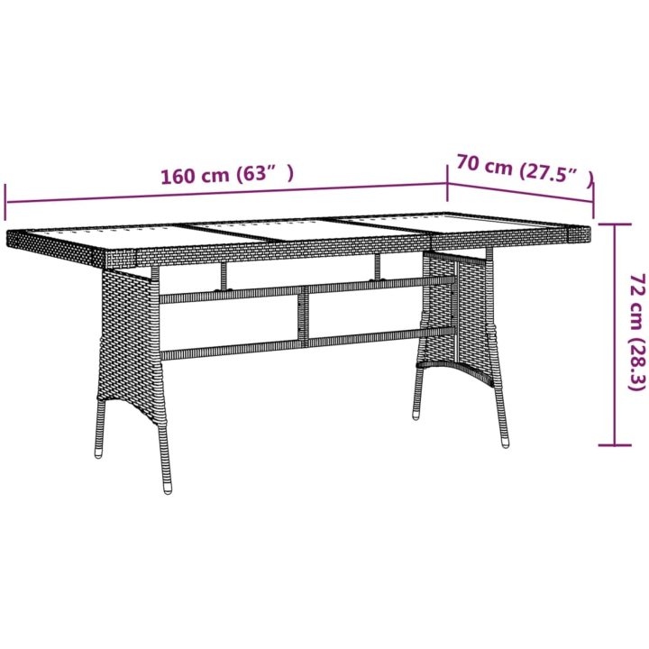 Trädgårdsbord svart konstrotting massiv akacia vidaXL 160 x 70 x 72 cm – bild 4
