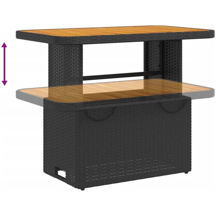 Trädgårdsbord svart konstrotting och akaciaträ vidaXL 90 x 55 x 71 cm – bild 4