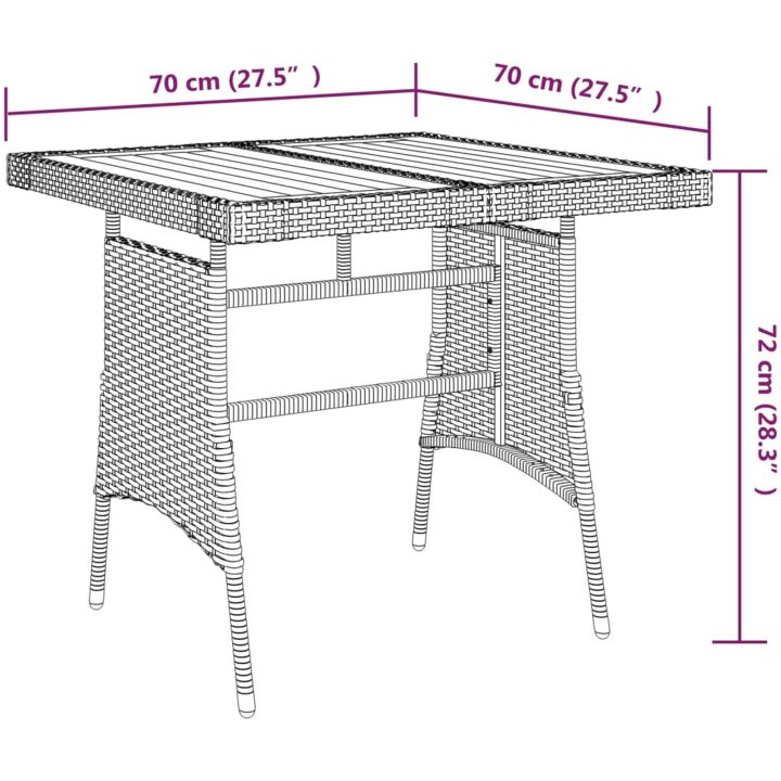 Trädgårdsbord svart konstrotting och massiv akacia vidaXL 70 x 70 x 72 cm – bild 5