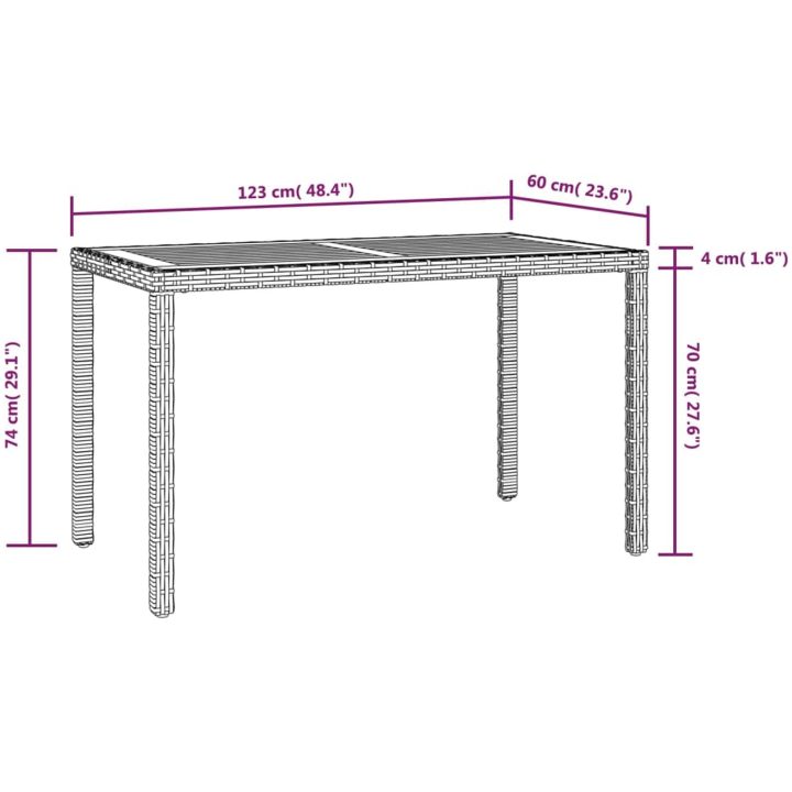 Trädgårdsbord svart och brun massivt akaciaträ vidaXL 123 x 60 x 74 cm – bild 5