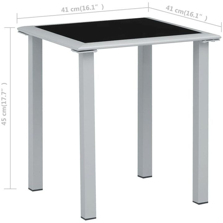 Trädgårdsbord svart och silver 41x41x45 cm stål och glas vidaXL – bild 4