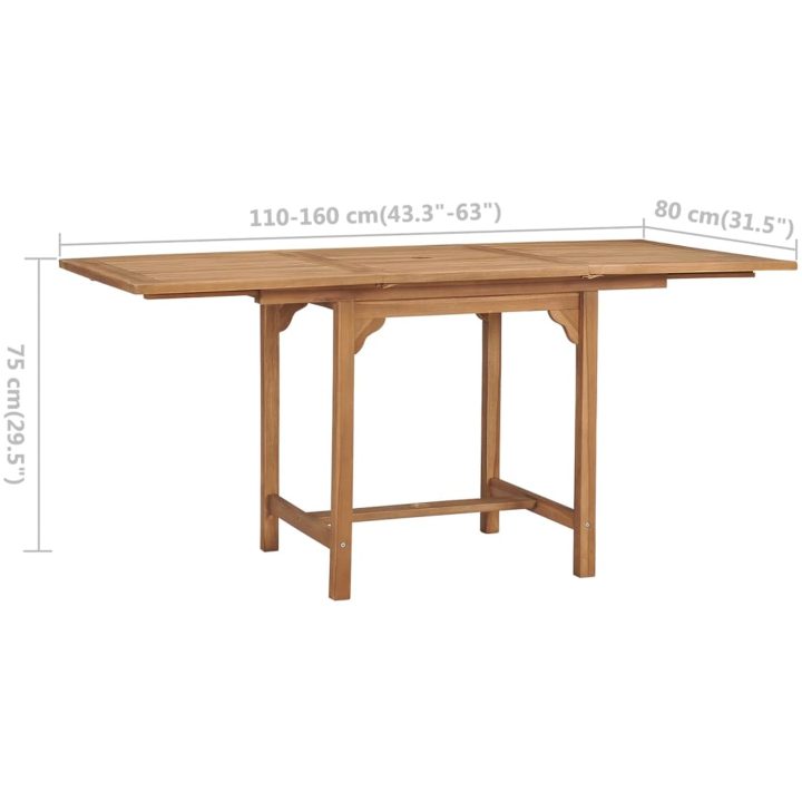 Trädgårdsbord utdragbart (110-160)x80x75cm massiv teak vidaXL – bild 9