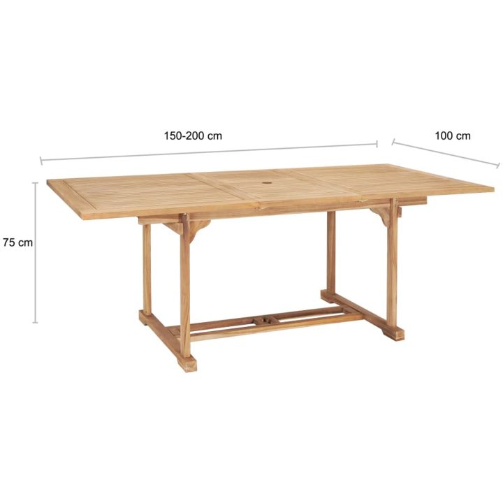 Trädgårdsbord utdragbart 150- massiv teak vidaXL 200 x 100 x 75 cm – bild 7