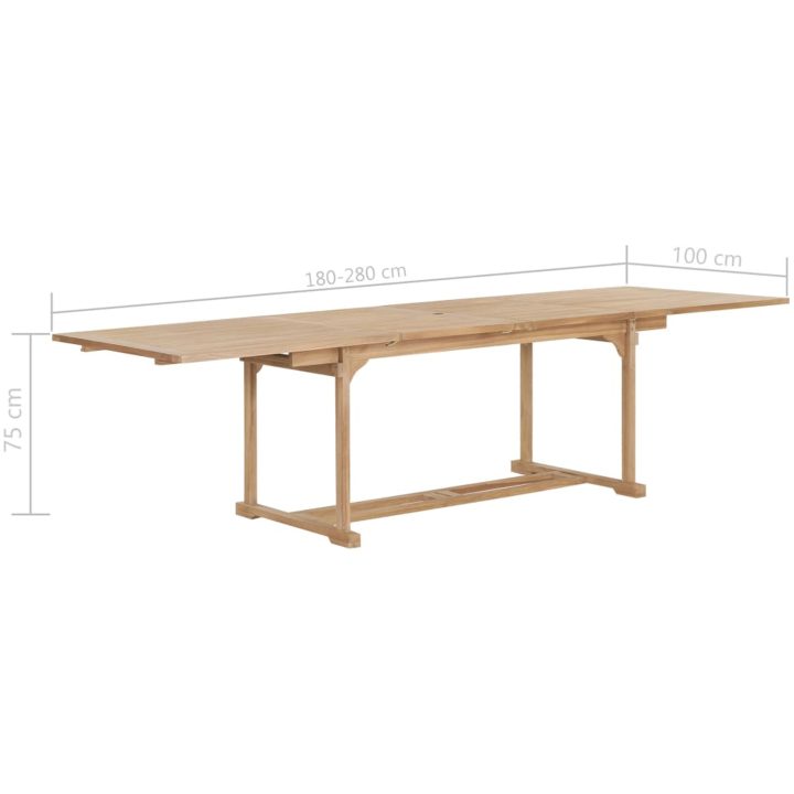 Trädgårdsbord utdragbart 180- massiv teak vidaXL 280 x 100 x 75 cm – bild 10