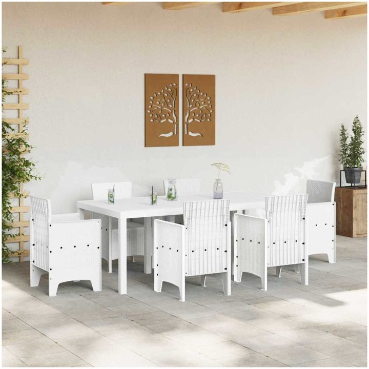 Trädgårdsbord vit 200x100x73 cm konstrotting vidaXL 2 m – bild 3