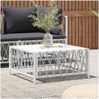 Trädgårdsbord vit 70x70x34 cm vävt tyg vidaXL