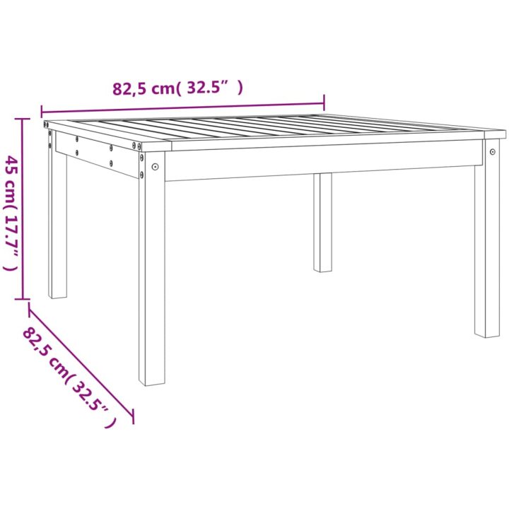 Trädgårdsbord vit massiv furu vidaXL 82.5 x 82.5 x 45 cm – bild 8