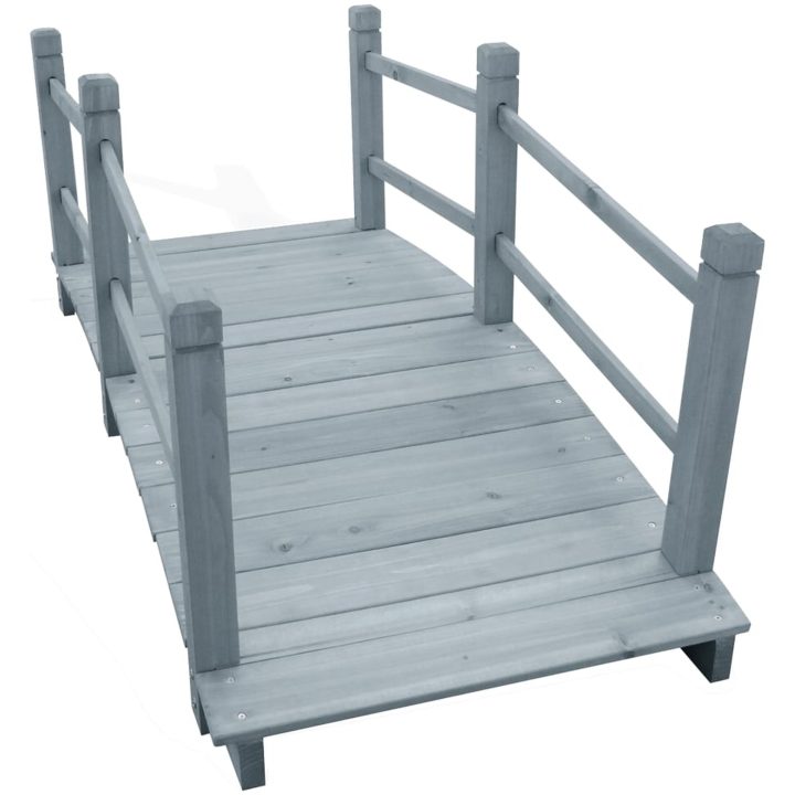 Trädgårdsbro grå 140x60x56 cm massivt granträ vidaXL – bild 3
