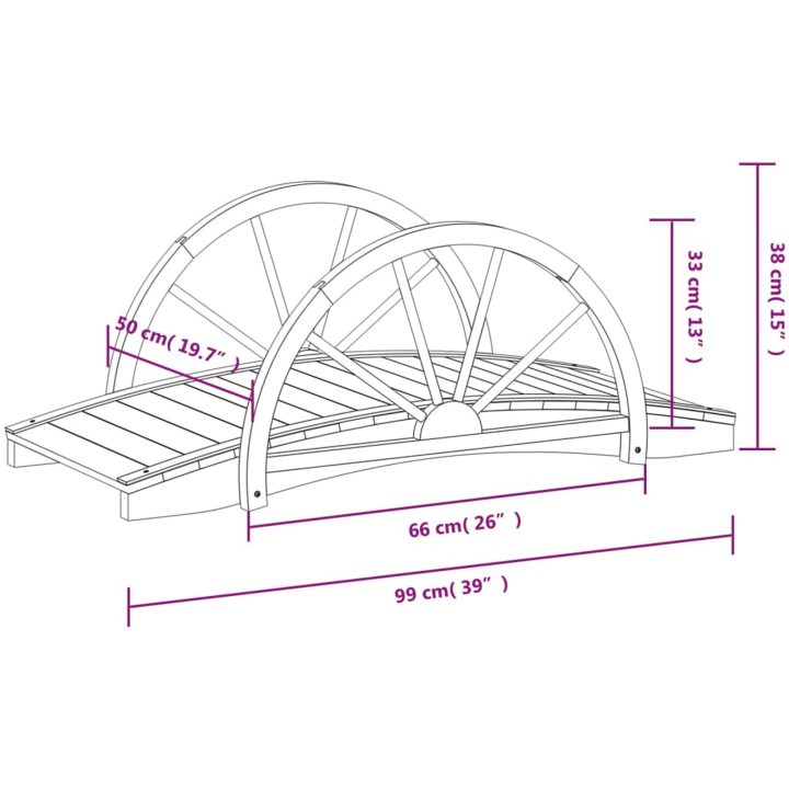 Trädgårdsbro med hjulhalvor 99x50x38 cm massivt granträ vidaXL – bild 6
