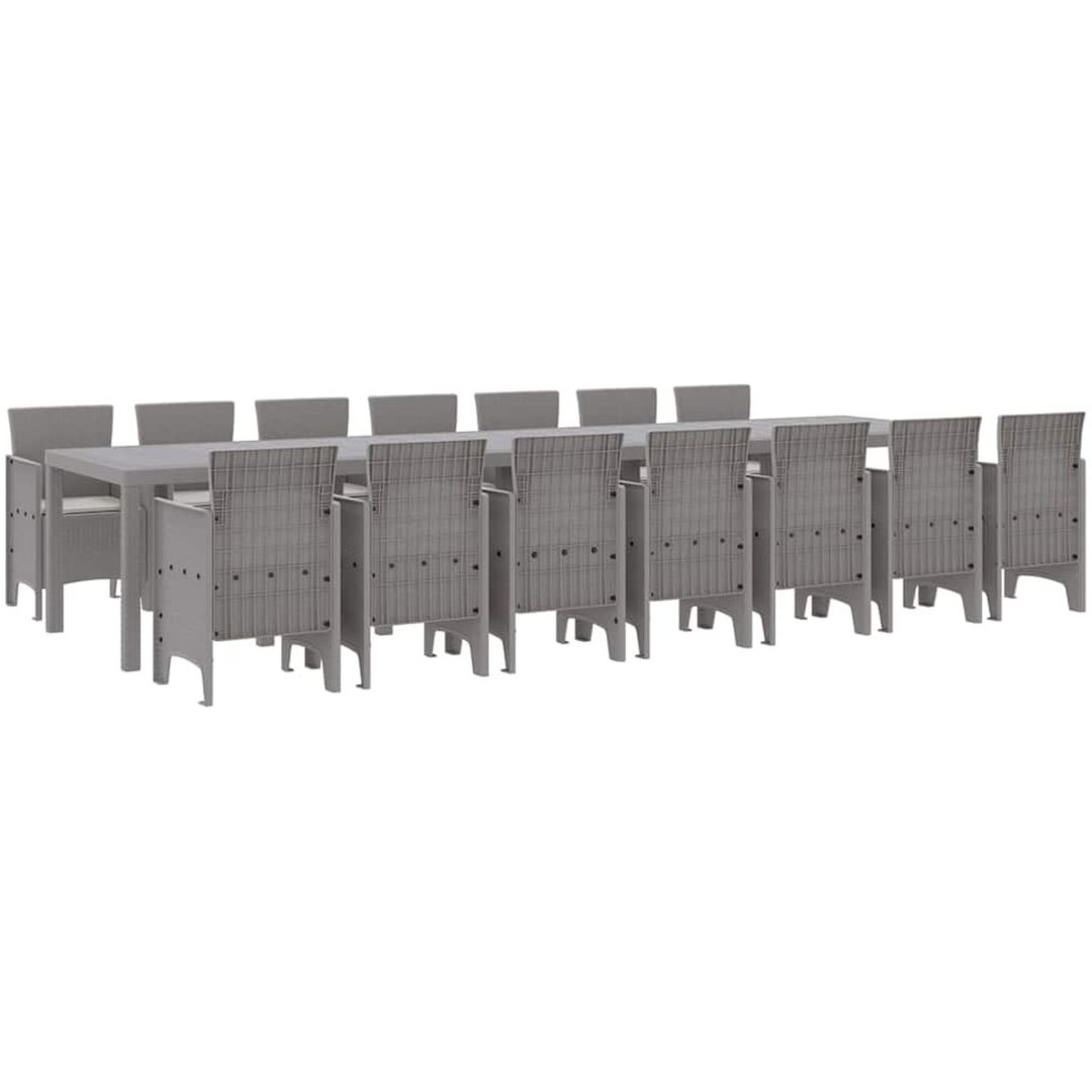 Trädgårdsdining Set 15 pcs Ljusgrå Rotting & Metall vidaXL 14 - Sits – bild 2