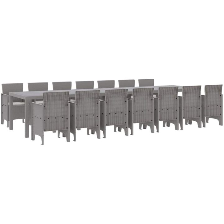 Trädgårdsdining Set 15 pcs Ljusgrå Rotting & Metall vidaXL 14 - Sits – bild 2