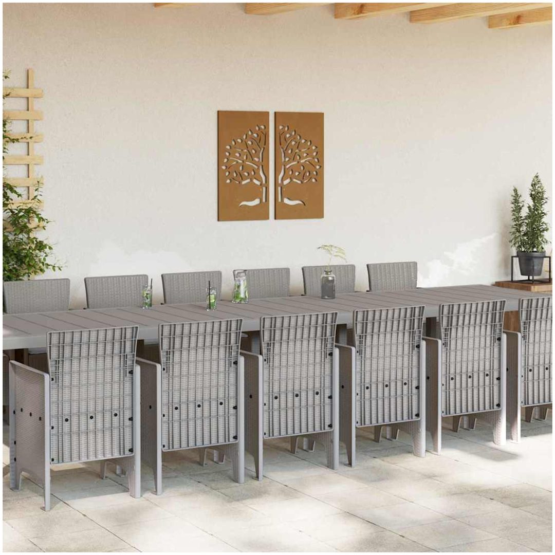 Trädgårdsdining Set 15 pcs Ljusgrå Rotting & Metall vidaXL 14 - Sits – bild 3