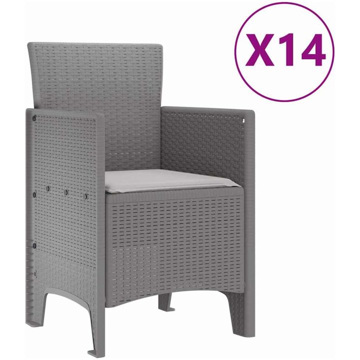 Trädgårdsdining Set 15 pcs Ljusgrå Rotting & Metall vidaXL 14 - Sits – bild 5