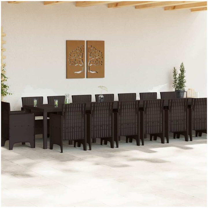 Trädgårdsdining-set 17 pcs Brun Konstrotting vidaXL Large – bild 3