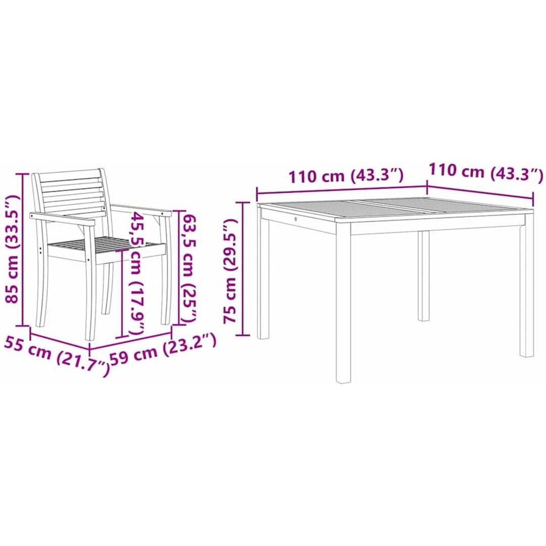 Trädgårdsdining Set 3 pcs Brun vidaXL 110 x 110 x 75 cm – bild 10