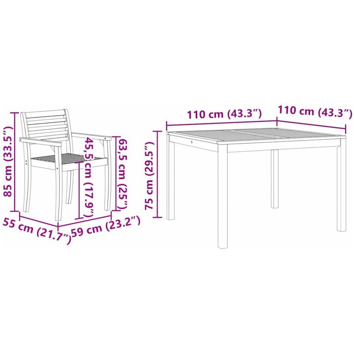 Trädgårdsdining Set 3 pcs Brun vidaXL 110 x 110 x 75 cm – bild 10