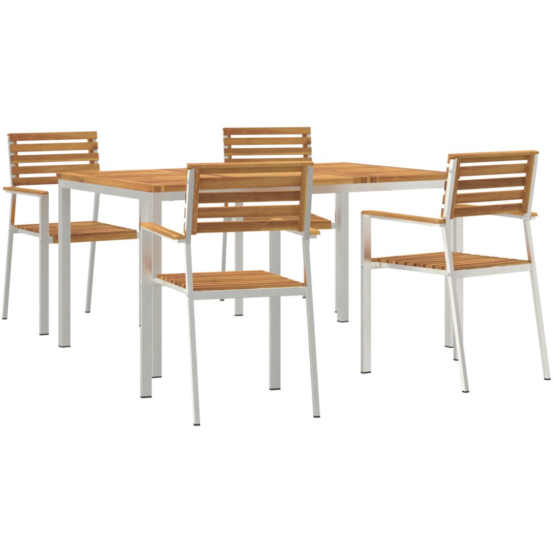 Trädgårdsdining Set 5 pcs Massivt akaciaträ & rostfritt stål vidaXL 150 x 90 x 75 cm – bild 2
