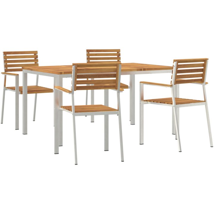 Trädgårdsdining Set 5 pcs Massivt akaciaträ & rostfritt stål vidaXL 150 x 90 x 75 cm – bild 2