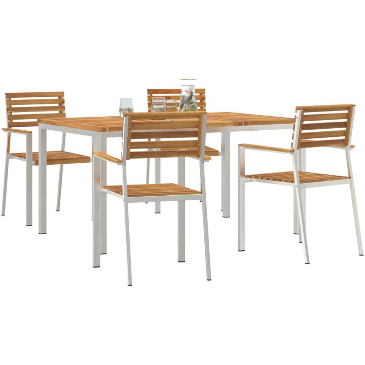 Trädgårdsdining Set 5 pcs Massivt akaciaträ & rostfritt stål vidaXL 150 x 90 x 75 cm – bild 3