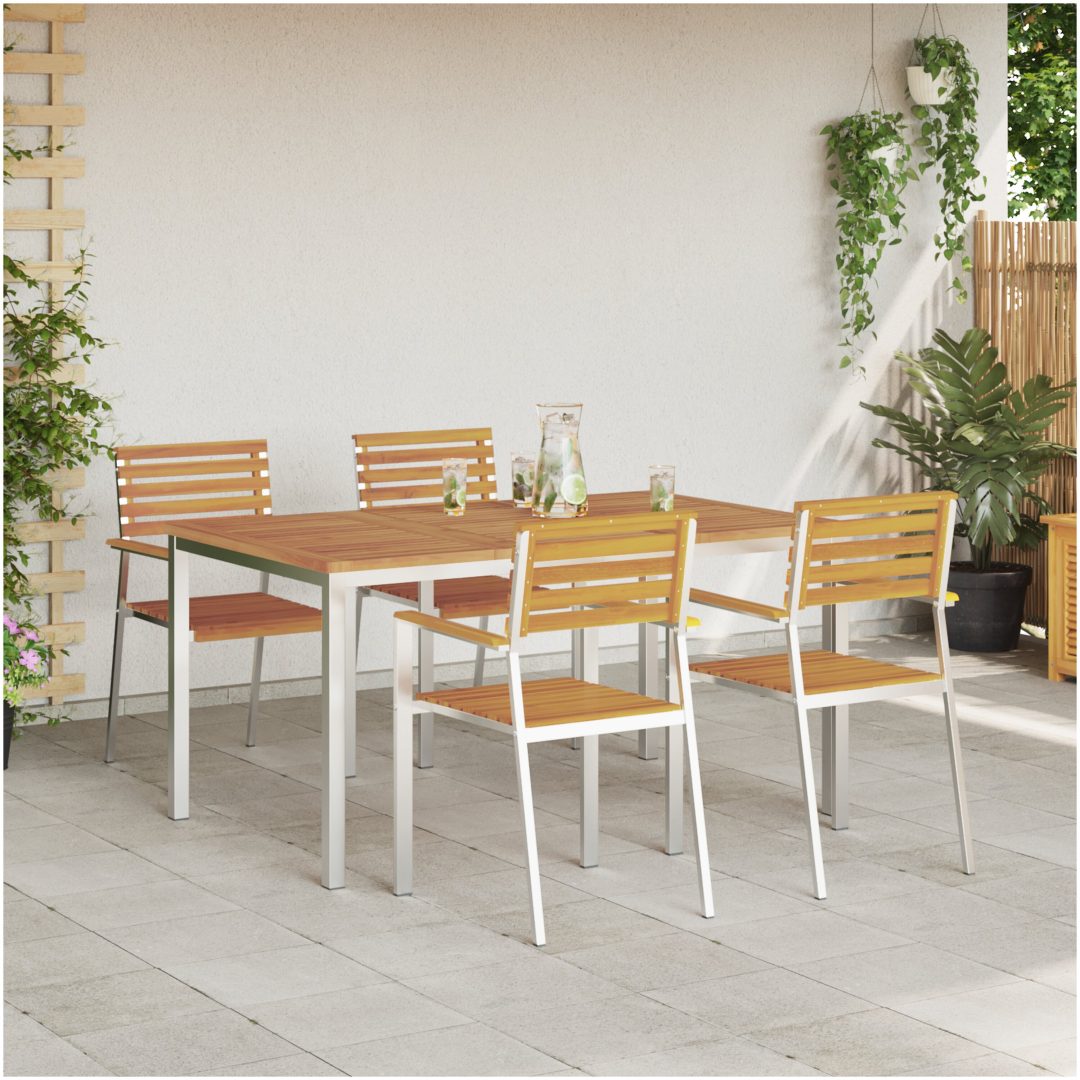 Trädgårdsdining Set 5 pcs Massivt akaciaträ & rostfritt stål vidaXL 150 x 90 x 75 cm – bild 4