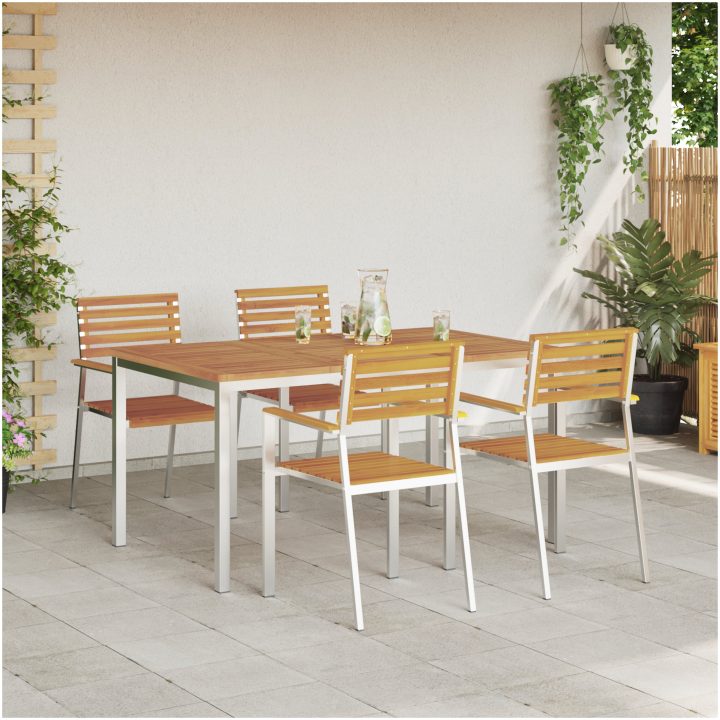 Trädgårdsdining Set 5 pcs Massivt akaciaträ & rostfritt stål vidaXL 150 x 90 x 75 cm – bild 4