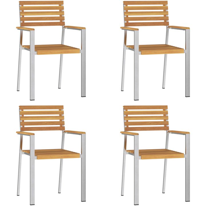 Trädgårdsdining Set 5 pcs Massivt akaciaträ & rostfritt stål vidaXL 150 x 90 x 75 cm – bild 6