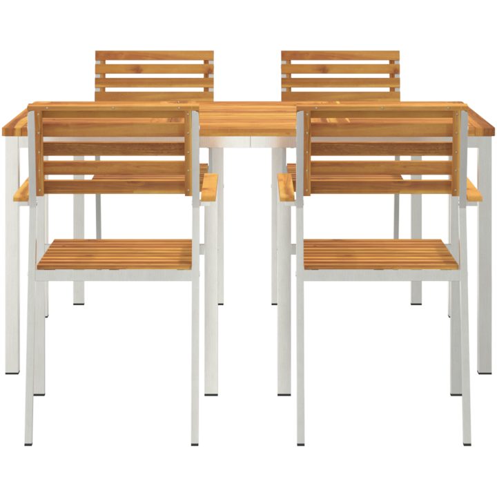 Trädgårdsdining Set 5 pcs Massivt akaciaträ & rostfritt stål vidaXL 150 x 90 x 75 cm – bild 7