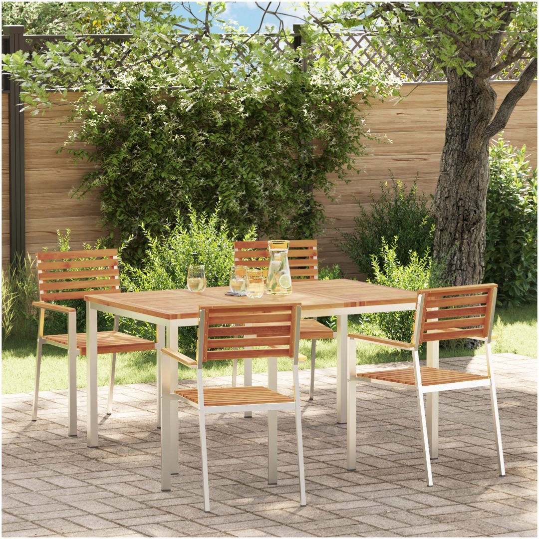 Trädgårdsdining Set 5 pcs Massivt akaciaträ & rostfritt stål vidaXL 150 x 90 x 75 cm