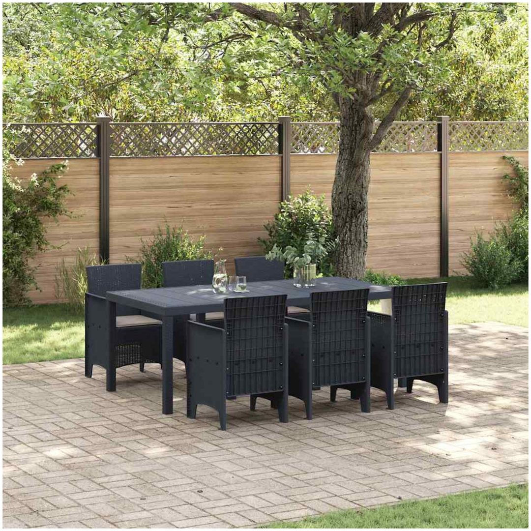 Trädgårdsdining set 7 pcs Antracit Plastresin vidaXL 200 x 100 x 73 cm