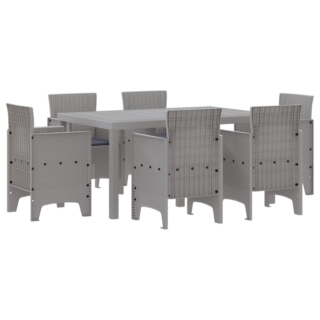 Trädgårdsdining-set 7 pcs Ljusgrå Polypropylen Rattan vidaXL 150 x 100 x 73 cm – bild 2