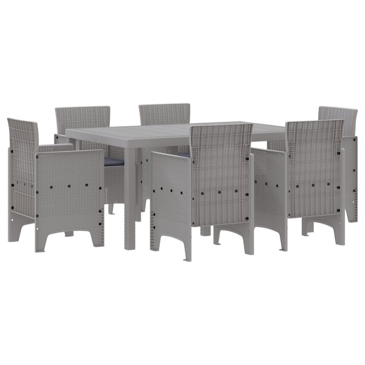 Trädgårdsdining-set 7 pcs Ljusgrå Polypropylen Rattan vidaXL 150 x 100 x 73 cm – bild 2