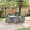Trädgårdsdining-set 7 pcs Ljusgrå Polypropylen Rattan vidaXL 150 x 100 x 73 cm – miniatyr 1