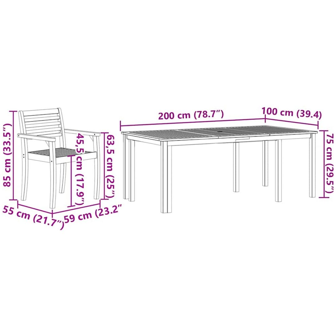 Trädgårdsdining-set 7 pcs Naturlig vidaXL 200 x 100 x 74 cm – bild 12